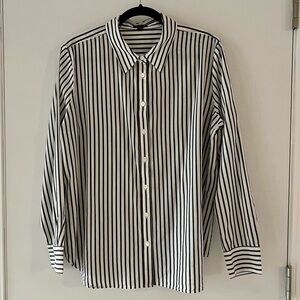 Ann Taylor Gray and White Stripe Button Up Shirt